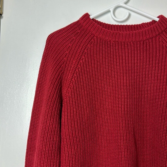Quince 100% Organic Cotton Fisherman Crew Sweater Minimalist Ribbed Dark Red M - Picture 3 of 11